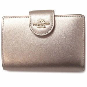 Coach Medium Corner Zip Metallic Champagne Wallet